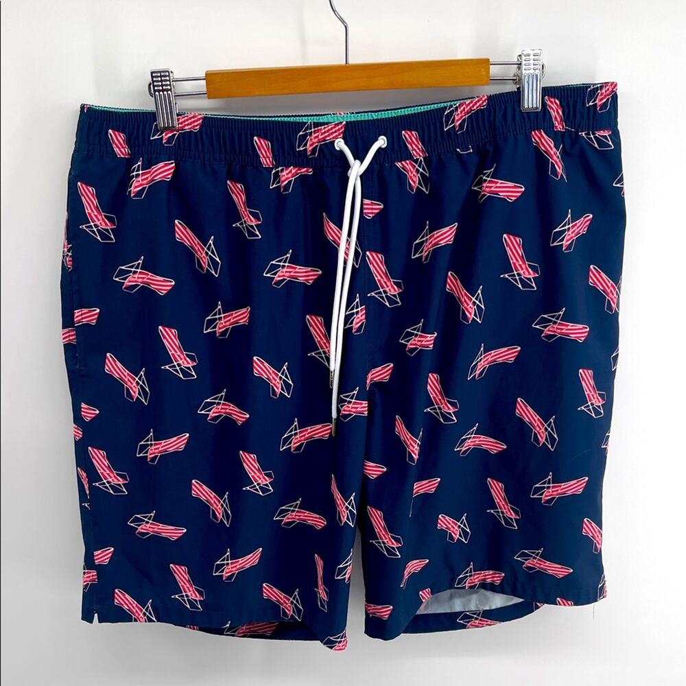 Bonobos lawn beach chair print elastic drawstring waist lined swim trunks sz XXL